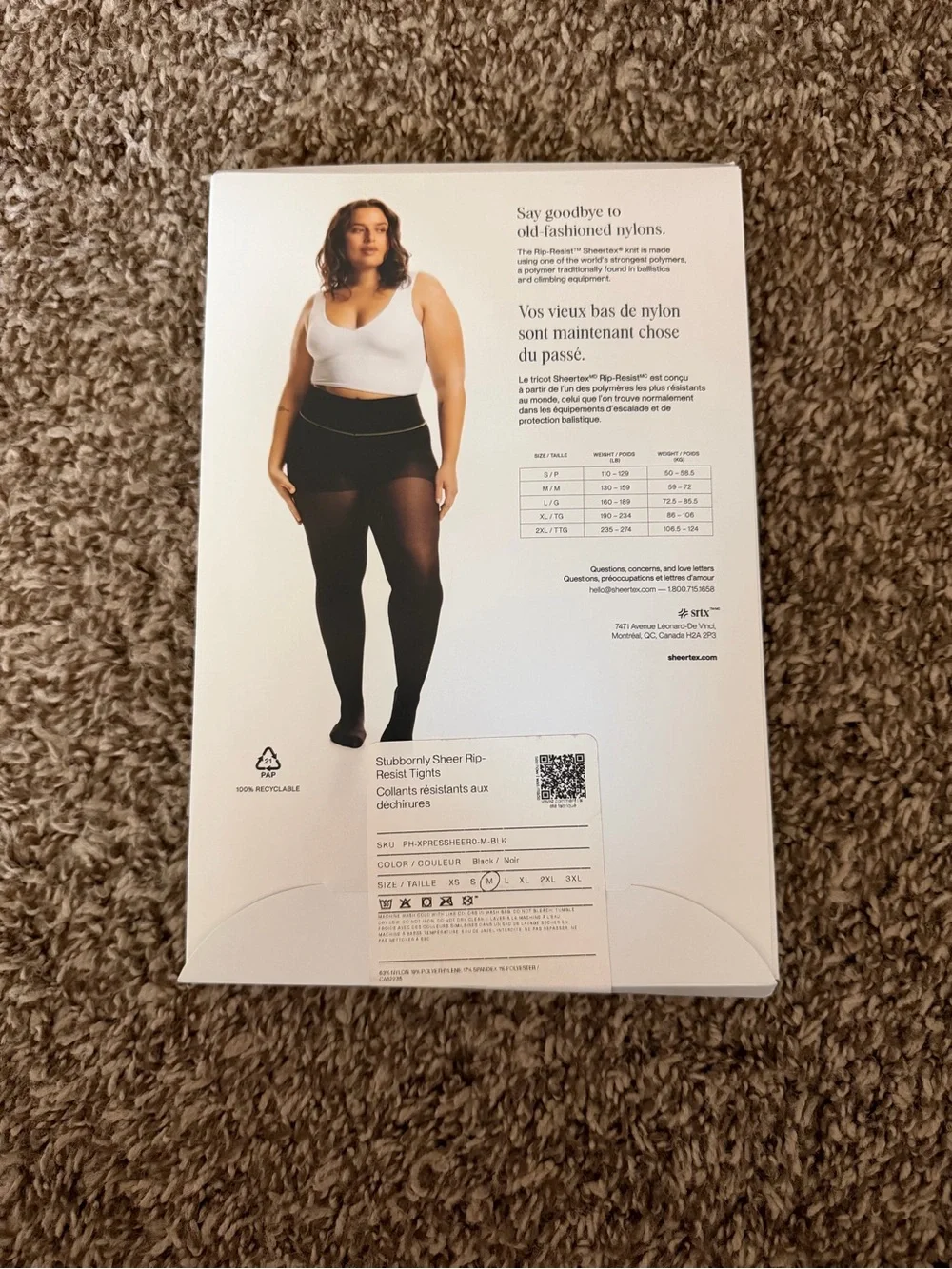 Sheertex Rip-Resist Tights in Black Size M NWT